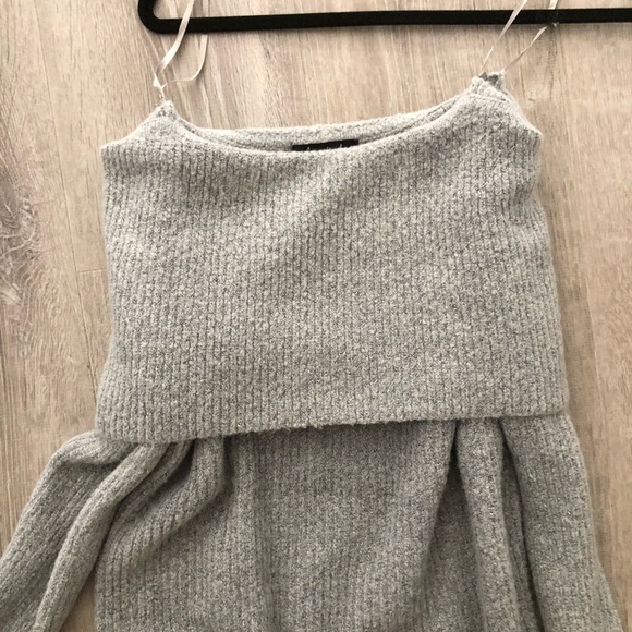 Grey warm fuzzy off the shoulder sweater - Picture 3 of 3